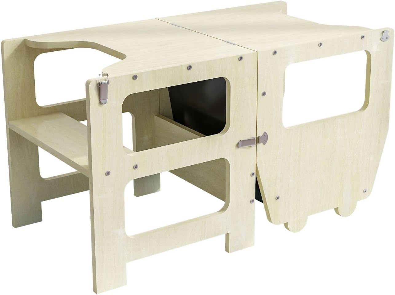 Ekkio Folding Kitchen Kids Step Stool with Chalkboard Non-Slip Design, Versatile Use, Easy Assemble, Lightweight (Wood) image number 2