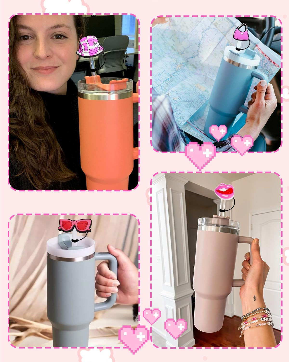 Straw Cover for Stanley Cup, 7Pcs 10Mm Straw Toppers for Stanley Straw Cover 20, 30, 40 Oz Tumbler, Reusable Silicone Straw Tips Covers as Stanley Sccessories image number 2