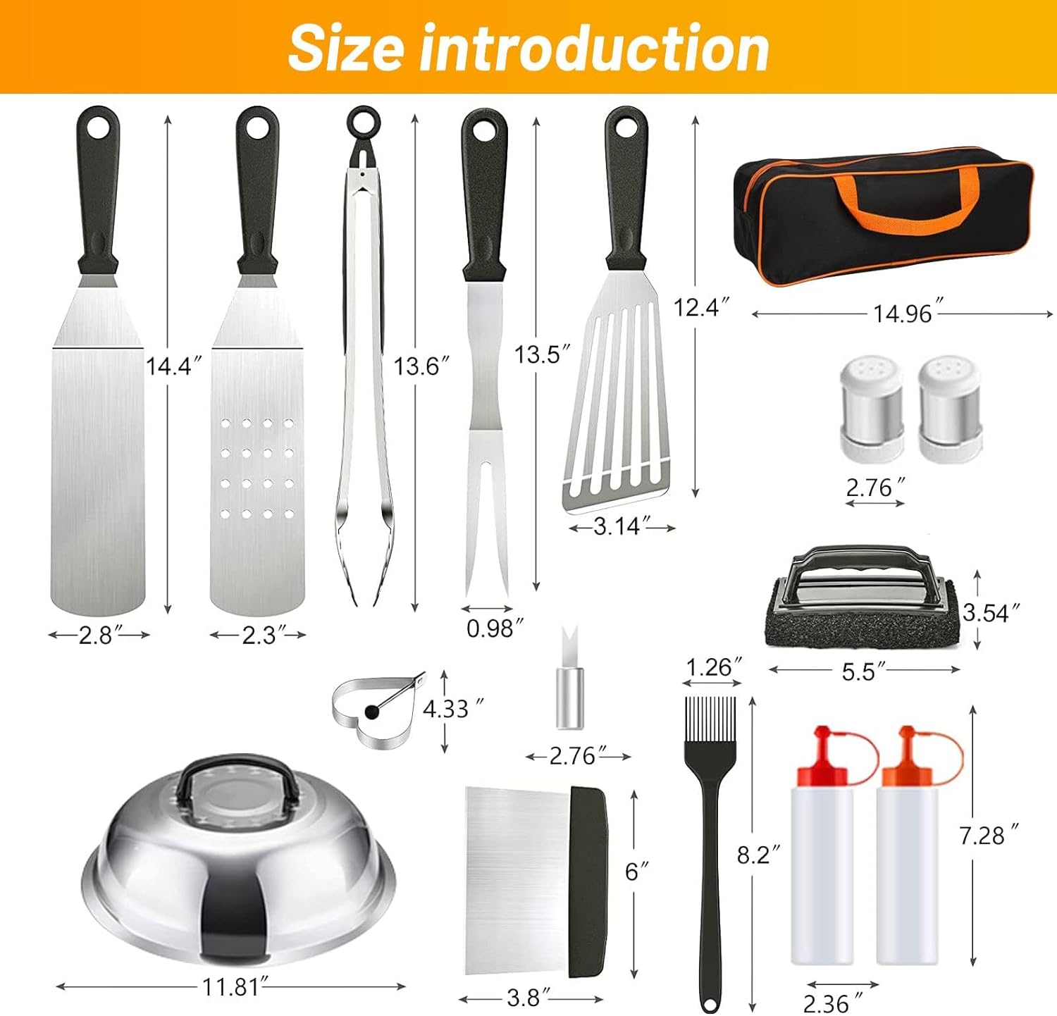 Barbecue Tool Set BBQ Tools Set 45Pcs Griddle Accessories Kit, Stainless Steel BBQ Accessories Complete BBQ Set Gift, Barbecue Accessories Professional Griddle Spatula Set,Bbq Gifts for Men Women image number 4