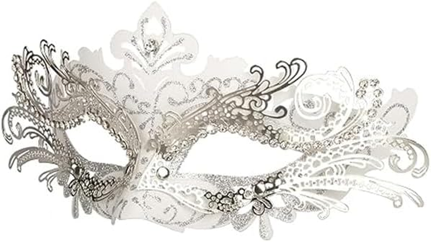 Masquerade Mask for Women: Elegant Venetian-Style, a Standout Masquerade Accessory. This 1-Piece White Mask Suits Mardi Gras, Costume Parties&mdash;Adding Glamour to Any Occasion. image number 3