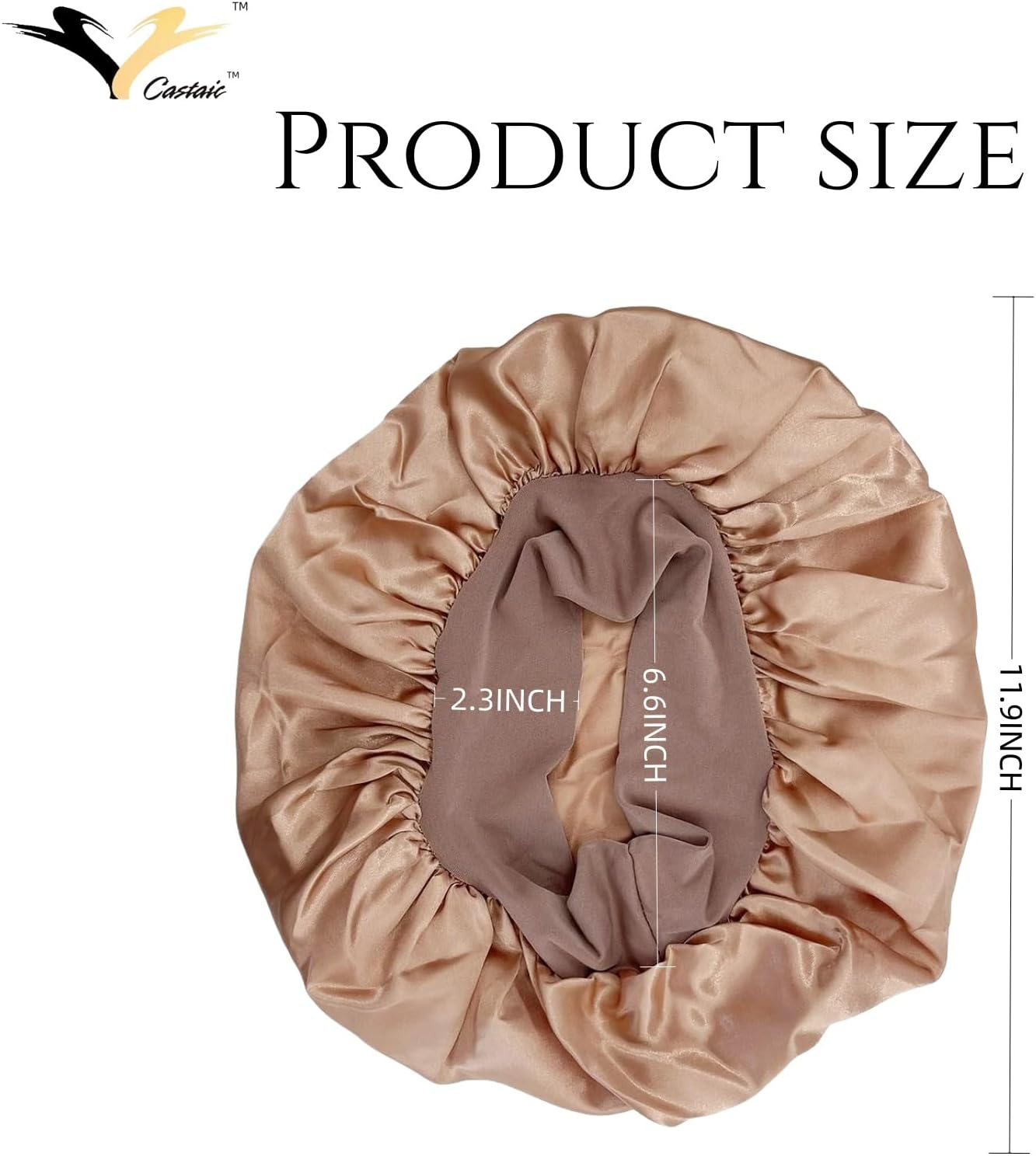 Castaic 2 Pcs Silk Bonnet with Soft Elastic Band, Satin Bonnets, Hair Wrap for Curly and Straight Hair (Black + Rose Gold)