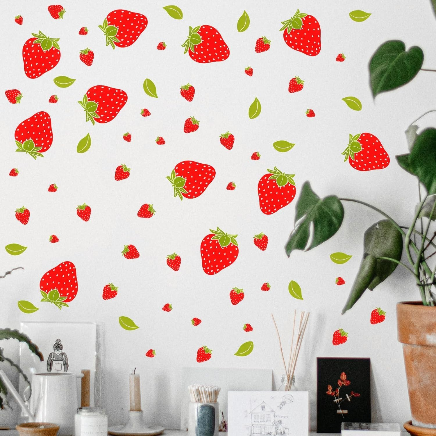 Fokmuaex Strawberry Wall Decals - 4 Sheets Removable Smooth Surface Wall Stickers with Durable Adhesive, Easy to Apply Charming Room Decor for Bedroom, Nursery, Kitchen image number 4