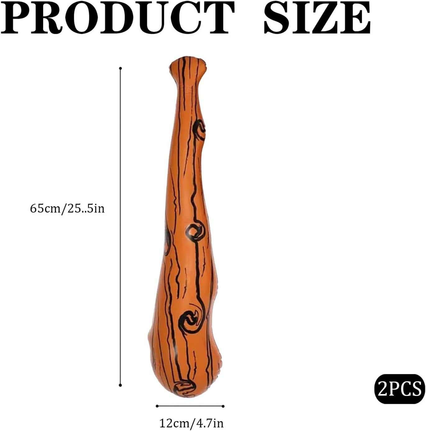 Kuskins 2 Pack Inflatable Caveman Clubs - 26Inch Stone Age Bats for Halloween, Cosplay & Costume Accessories - Adult Cave Man Props, Themed Party Decor, Inflatable Baseball Bat (Brown, S) image number 4