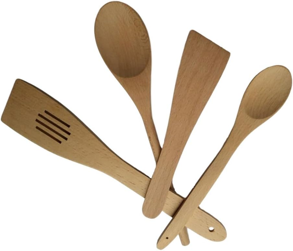 Cooking Style 4 Piece Wooden Kitchen Utensils Set Natural Wood Spoons Spatulas Knifte, Durable Environmentally Friendly Kitchen Tools Natural & Harmless, Used for Mixing Stirring Scooping Tasting (4) image number 3