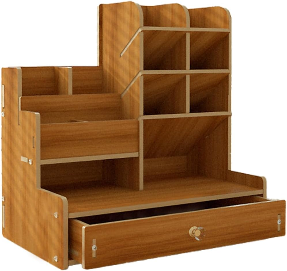AIMALL Multitier Stationery Storage Rack with Drawer, Large Capacity Desktop Organizer for Pens, Documents, Office Supplies, 9.65"X10"X5.91" image number 5