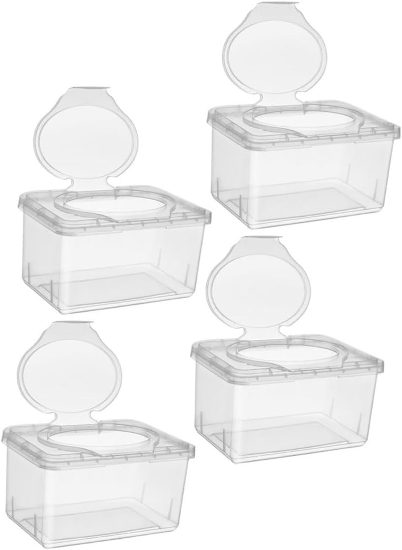 4Pcs Baby Wipes Dispenser Refillable Wet Tissue Case with Lid Dustproof Pp Plastic Holder for Home and Travel Use Easy Access for Baby Care image number 6