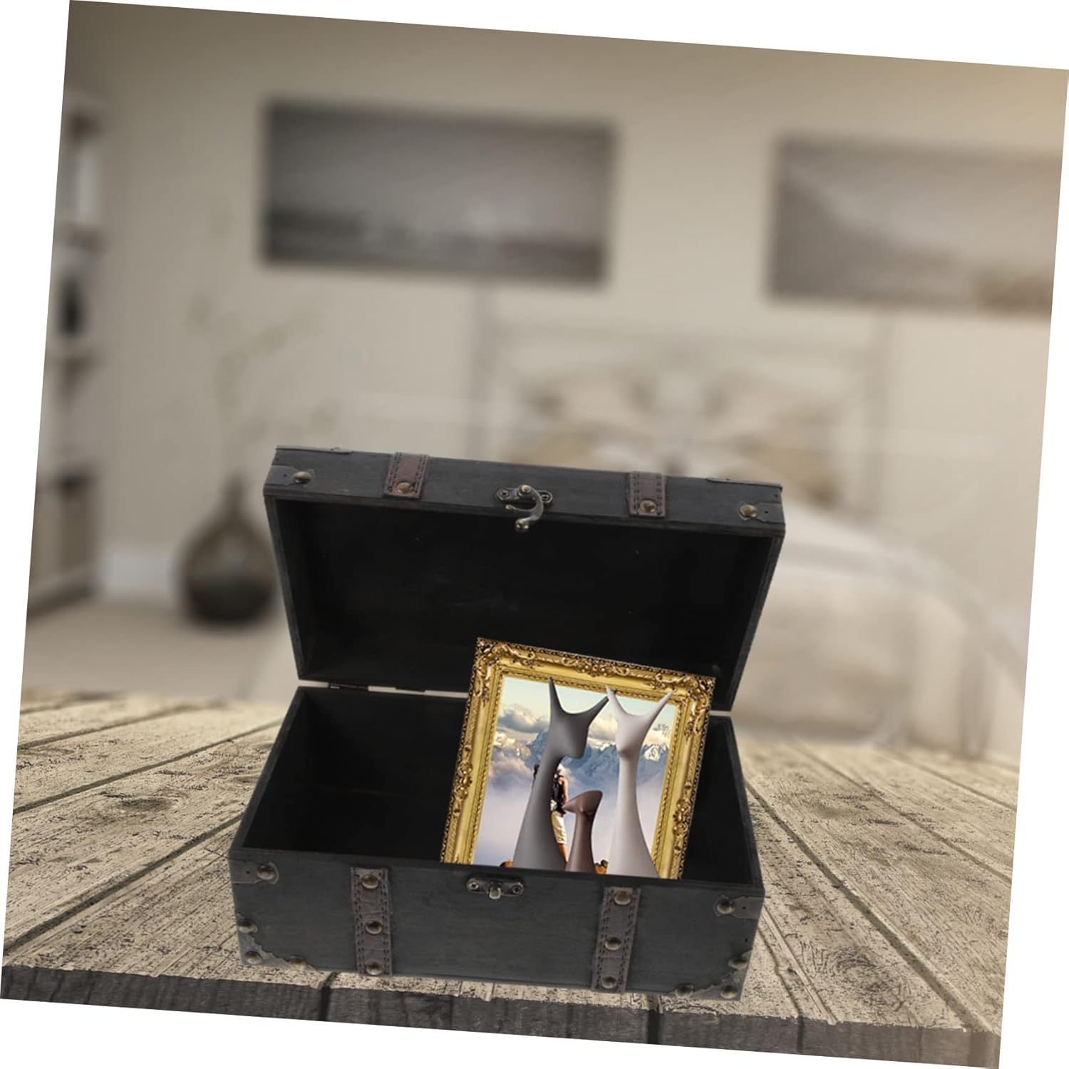 Kichvoe Retro Jewelry Case Storage Box Wooden Jewelry Organizer Latch Lock for Girls image number 5