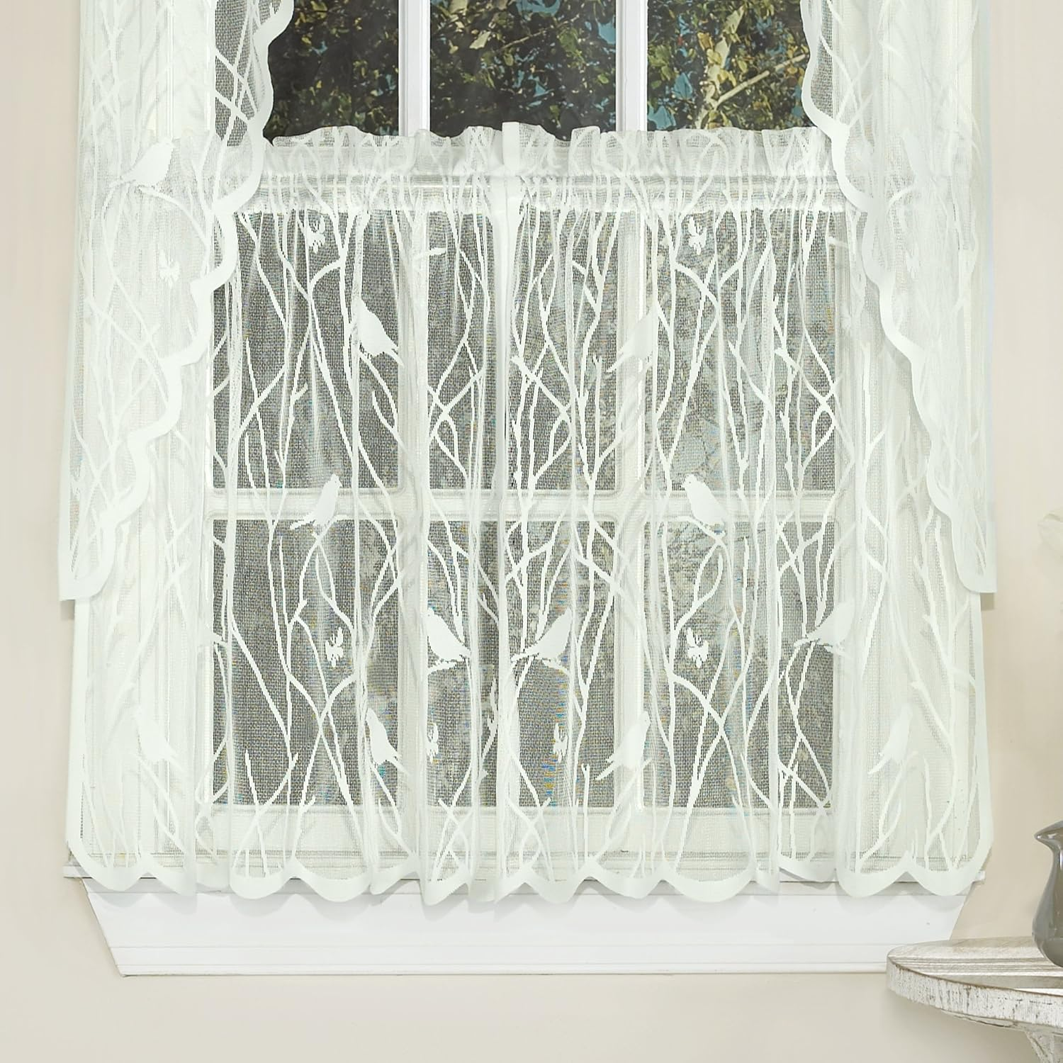 Sweet Home Collection Old World Style Floral Heavy Lace Kitchen Curtain Valance, Hopewell White image number 1