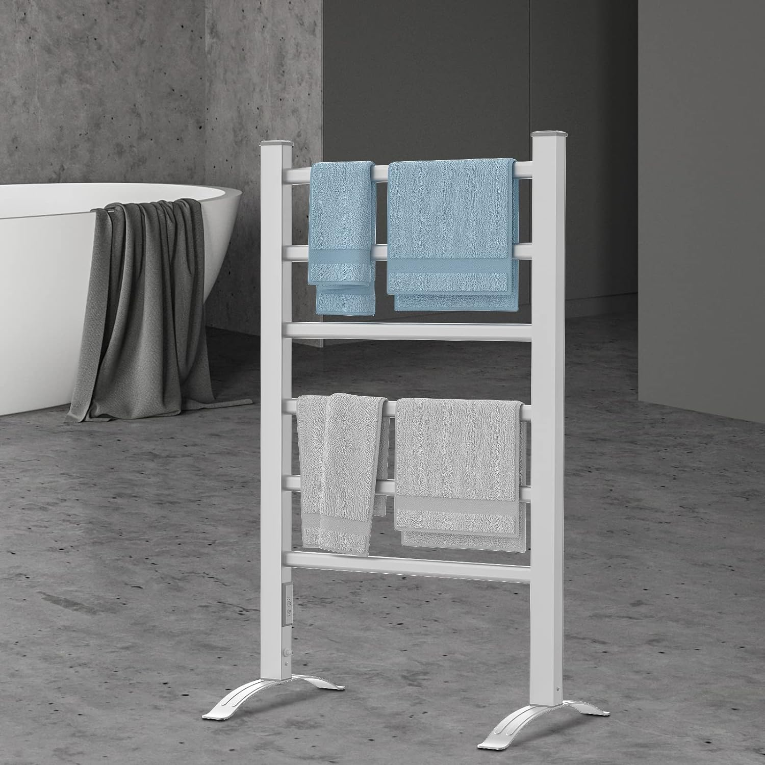 Electric Towel Warmer Rack 6-Bar Standing Heated Rail with Timer Electric Free-Standing Towel Rack 53.5L*35W*90H Cm image number 2