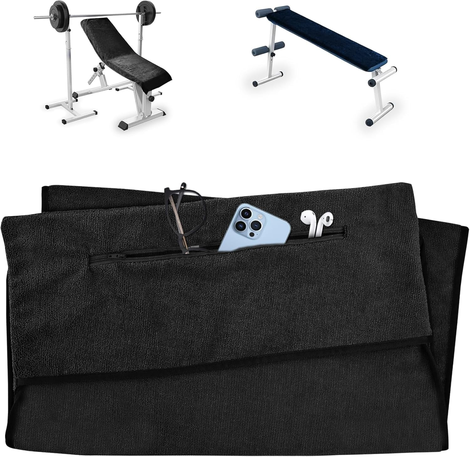 Fitness Towel, 135 X 50 Cm, Sports Towel, Suitable for Fitness Training and Sports, Microfibre, Absorbent and Soft Gym Towels, with Zip Pocket (1, Black) image number 5