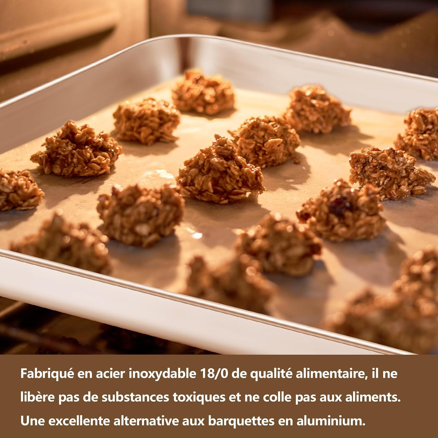 Herogo Set of 2 Stainless Steel Baking Tray (26 X 20 X 2.5 Cm), Rectangular Oven Tray, Cake Tray, Grease Pan for Baking, Cooking, Serving, Mirror Finish & Non-Toxic, Dishwasher Safe, Metal Silver image number 4