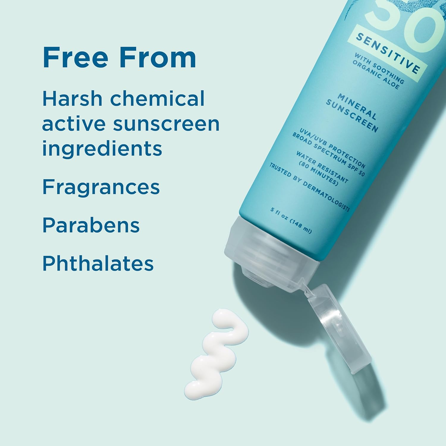 BLUE LIZARD Sensitive Mineral Sunscreen with Zinc Oxide 50+ Water Resistant UVAUVB Protection with Smart Cap Technology Fragrance Free, Sensitve, SPF 50 - - Tube, Unscented, 5 Fl Oz image number 2