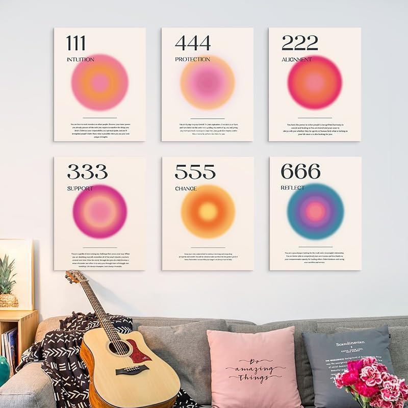 ZIENVE Aura Angel Numbers Poster Set &ndash; 6-Piece Minimalist Inspirational Canvas Wall Art, Aesthetic Room & Bedroom Decor, 20 X 25Cm Unframed image number 3