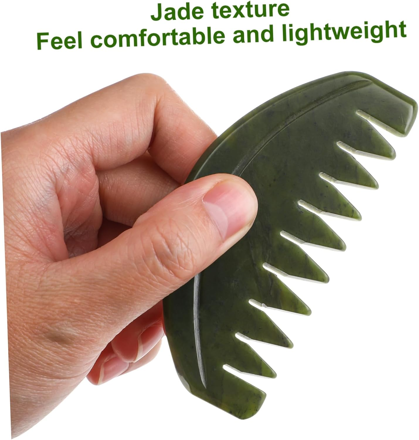 BATHVEVE Portable Jade Hair Comb for Scalp Massage Lightweight Natural Xiuyan Jade Scraping Tool with Smooth Edges Relaxing Head Massage Comb for Home and Travel Use image number 6