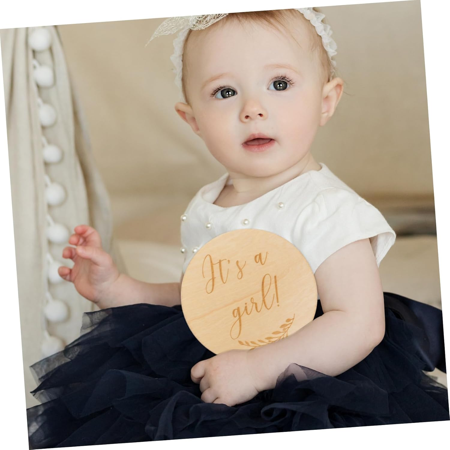 ERINGOGO Baby Growth Celebration Cards 2Pcs Wooden Baby Milestone Discs Newborn Photo Props Creative round Commemorative Cards for Newborns 10Cm Diameter - Assorted Color image number 3