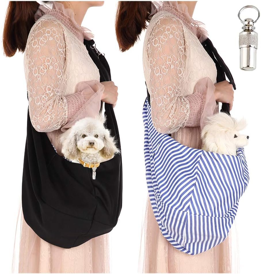 Lynkaye Small Dog & Cat Travel Bag - Hands Free Pet Carrier with Adjustable Strap & Stainless Steel ID Barrel (Black, up to 12 Lbs)