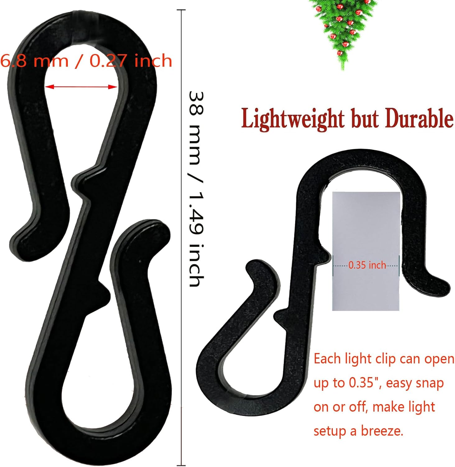 Pack of 100 Holiday Light Clips Christmas Light Clips Outdoor Hang String Lights Clips Hooks for Christmas Decoration String Lights Weatherproof Outdoor Lights Clips for Halloween Xmas image number 4