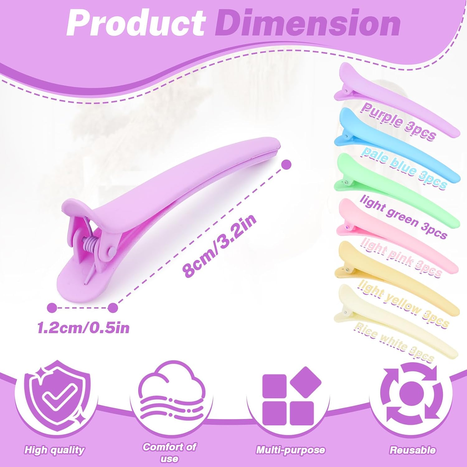 LELE LIFE 18 Pieces Alligator Hair Clips for Styling Non-Slip Matte Duck Bill Hair Clips Hair Roller Clips for Women Makeup Salon Hairdresser Department 6 Colors A image number 1