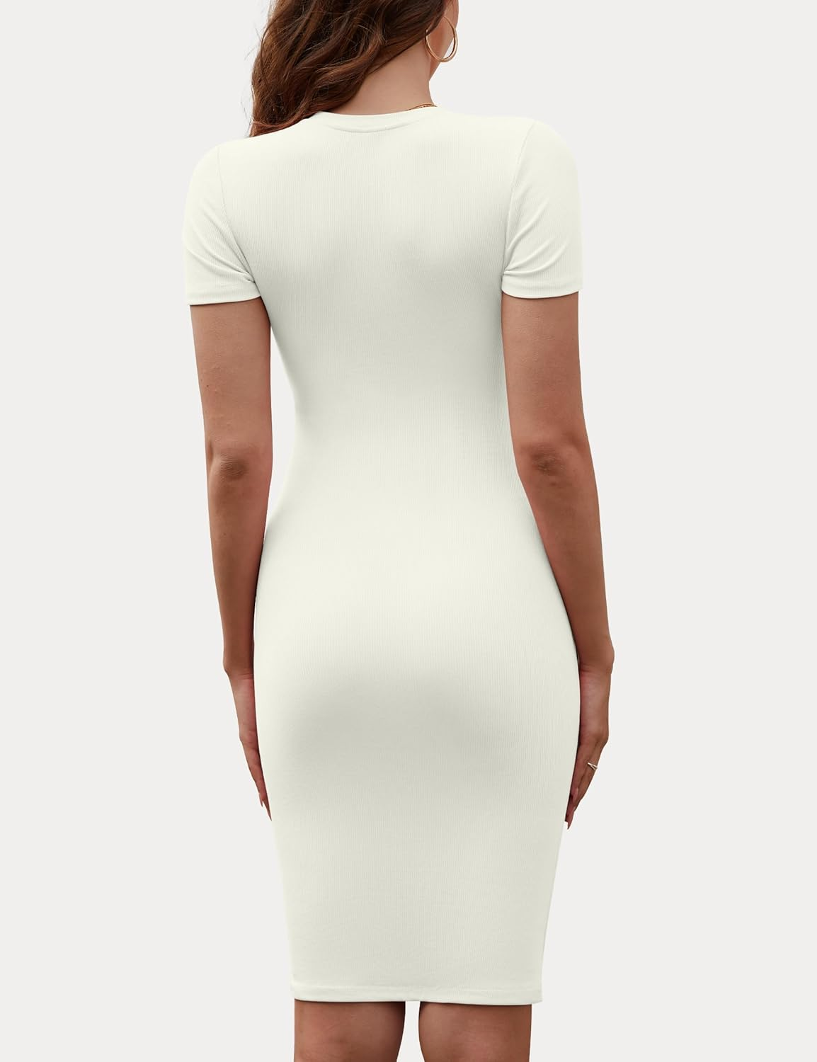 Peauty Maternity Ribbed Crew Neck Bodycon Dress Short Sleeve Baby Shower Dress Casual Lounge Pregnancy Dress