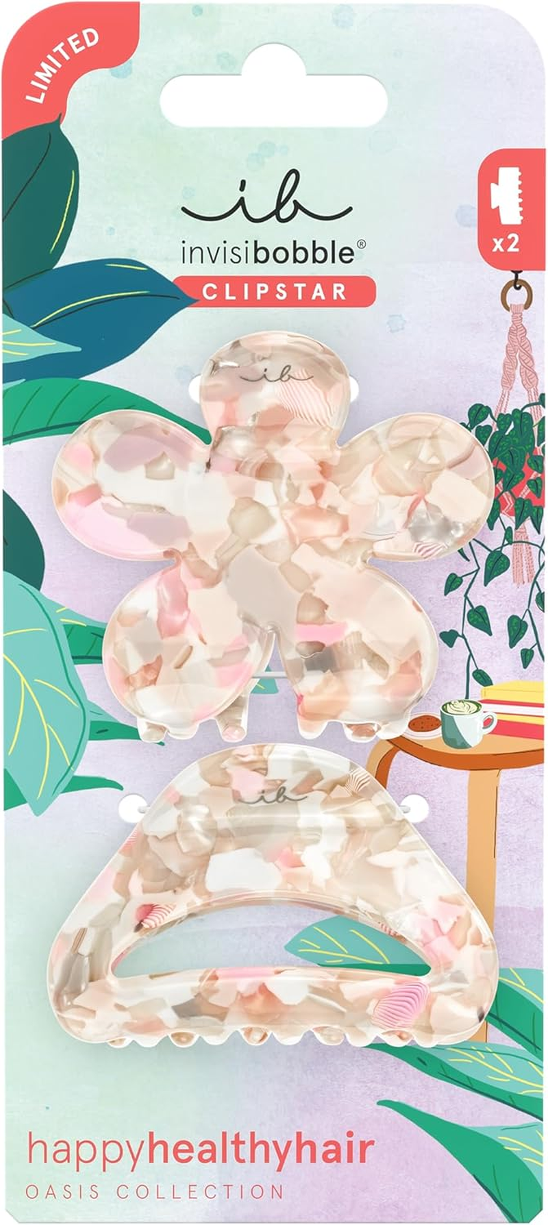 Invisibobble - CLIPSTAR M Oasis Refreshed Bloom - 2-Piece Hairpin Set - 1 X Floral Shape & 1 X Classic Design in Soft Beige and Rose Tones - Trendy Look, Secure Grip, Healthy Hair image number 1