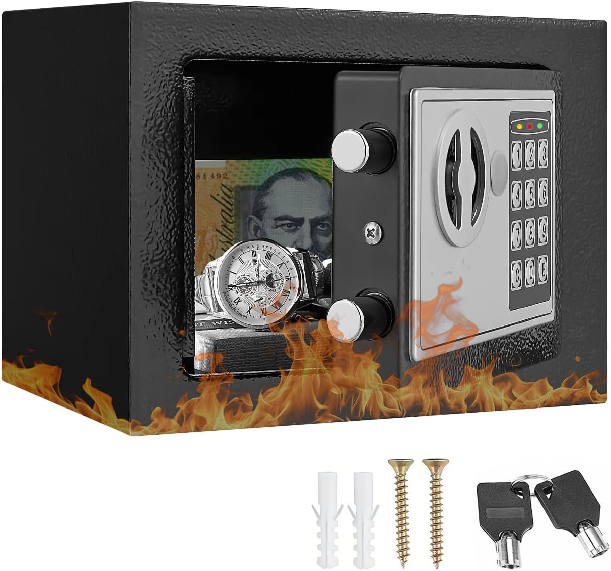 Aumerage Digital Safe Box Security Cabinet, Electronic Safe with Digital Keypad & 2 Emergency Keys, Home Office Hotel Money Cash Lock Deposit Password Safe Box (6.4L, Black) image number 3