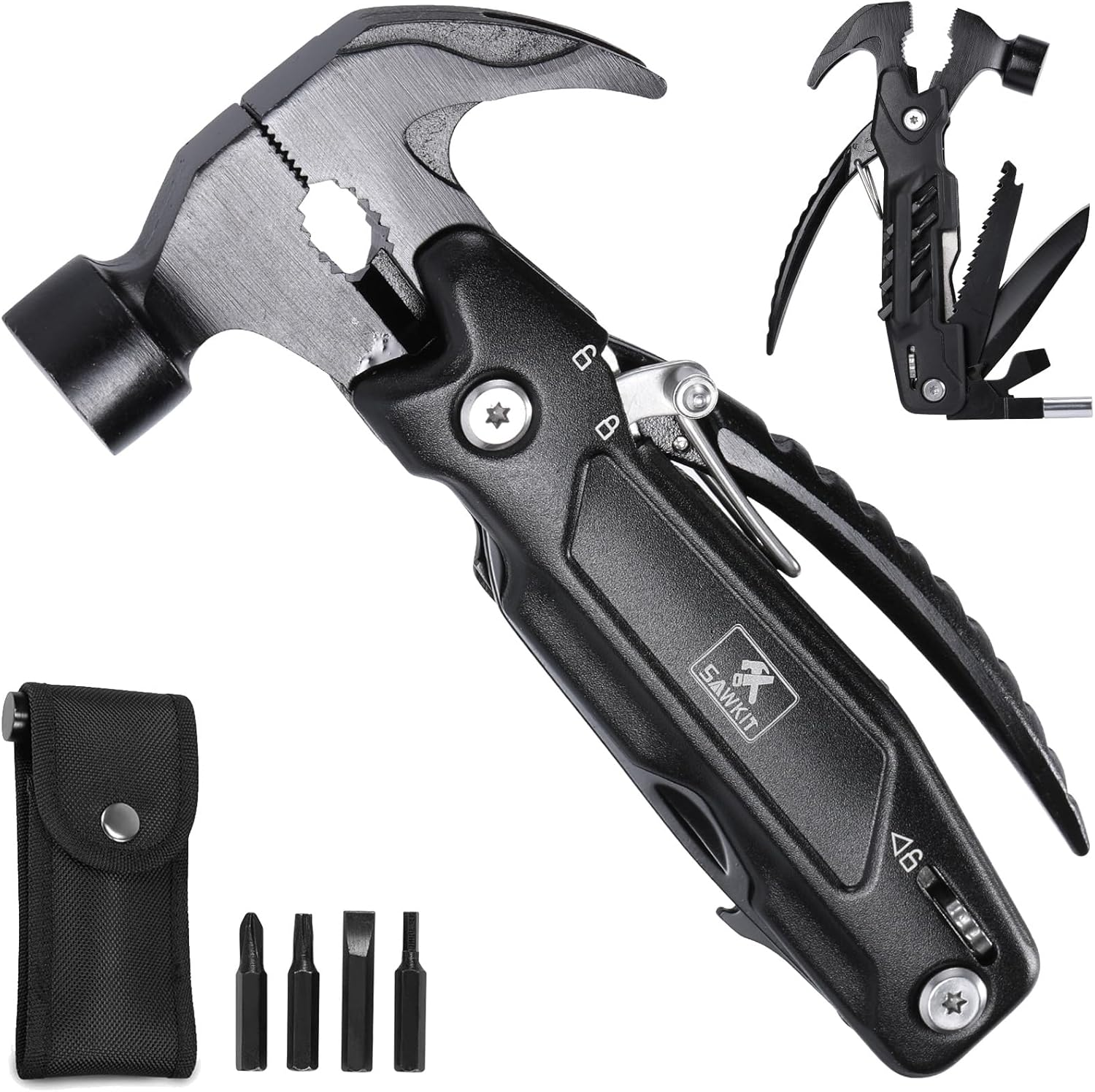 SAWKIT Multi-Tool Pliers Multi-Functional 15 in 1 Mini Hammer Camping Gear Survival Tool for Men, DIY Handyman, Father/Dad, Husband, Boyfriend, Women, All in One Survival Tools Small Hammer Multitool image number 5