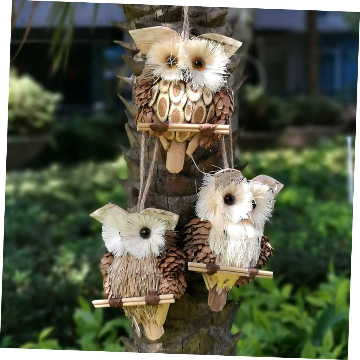 Yardwe 5Pcs Owl Pendant Christmas Decorations Ornament Log Bark Craft Wall Decor Mini Figurine Outdoor Wall Art Rustic Scene Elk Squirrel Hanging Decor image number 1