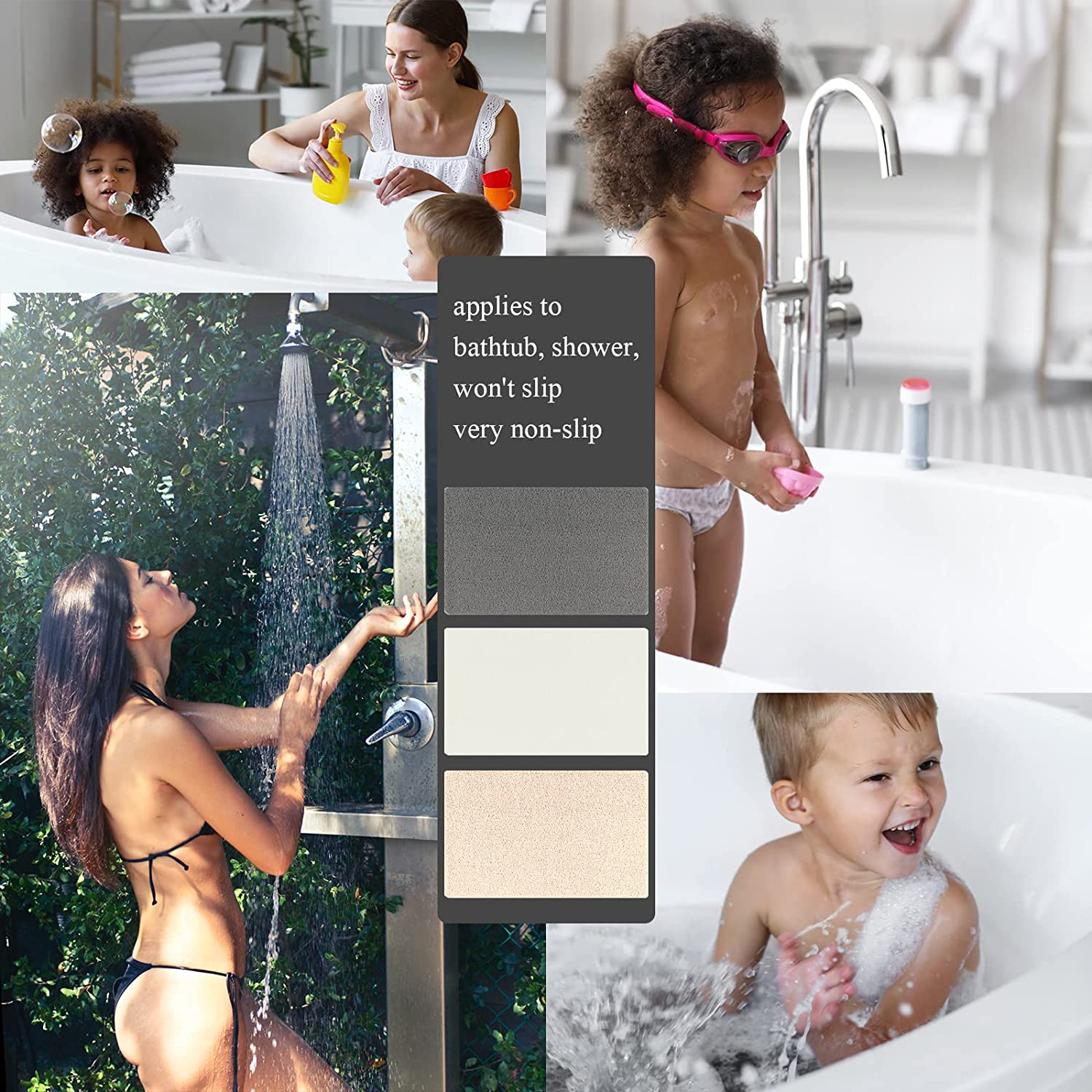 Non Slip Bathtub Mat,20X32 Inch,Shower Mats for Bath Tub,Soft Textured Bath, Shower Mat,Pvc Loofah Bath Mat for Tub,Shower,Bathroom,Quick Drying/Grey image number 3