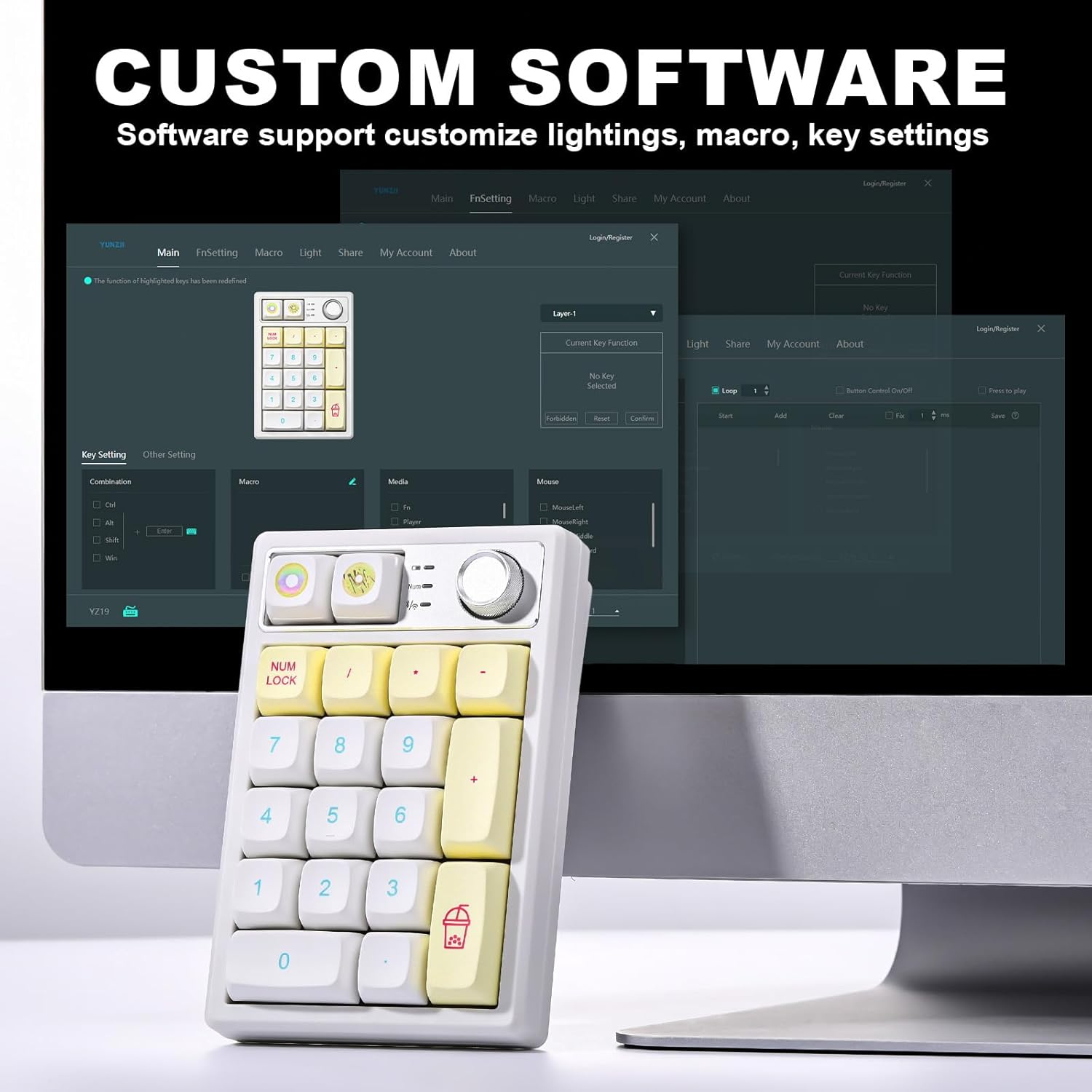 YUNZII YZ19 Wireless Mechanical Number Pad,19 Keys Numeric Keypad with Knob, RGB Gasket PBT Keycaps Hot Swappable Programmable Keyboard, Number Keypad for Laptop/Tablet/Pc/Mac/Win (Macaron Brown)