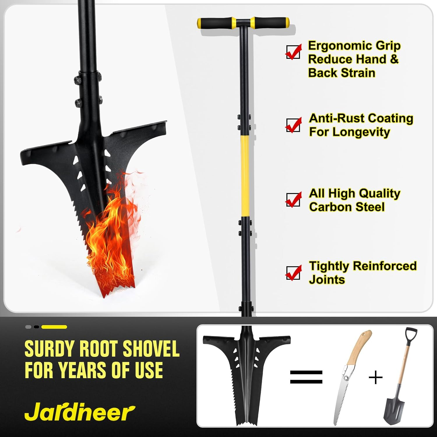 Jardineer Garden Shovels for Digging with Long Handle, Root Shovel for Cutting Roots with Comfortable Grip image number 2