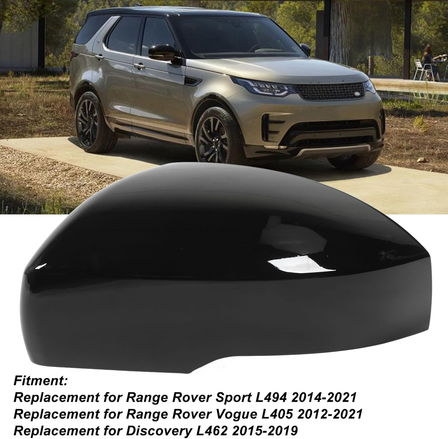 Gloss Black Side Wing Mirror Cover Caps for Range Rover Sport L494 2014 to 2021, Door Wing Mirror Cover Caps, Side Mirror Base Cover, Exterior Rear View Accessories (Left image number 6