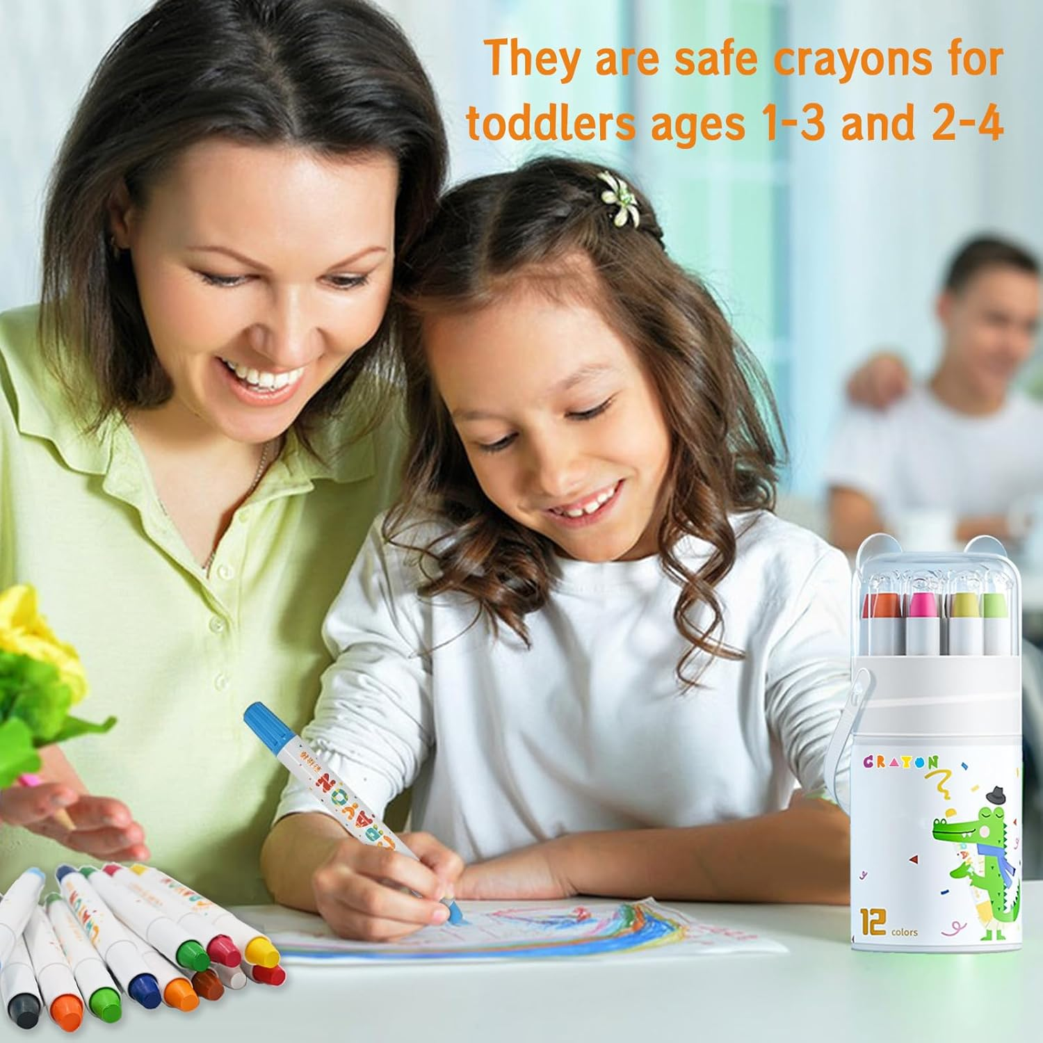 Toddlers Crayon, Smooth and Twistable Crayon -12 Large Washable Colors Suitable for Kids Ages 1-3, 4-8 Portable Art Supplies