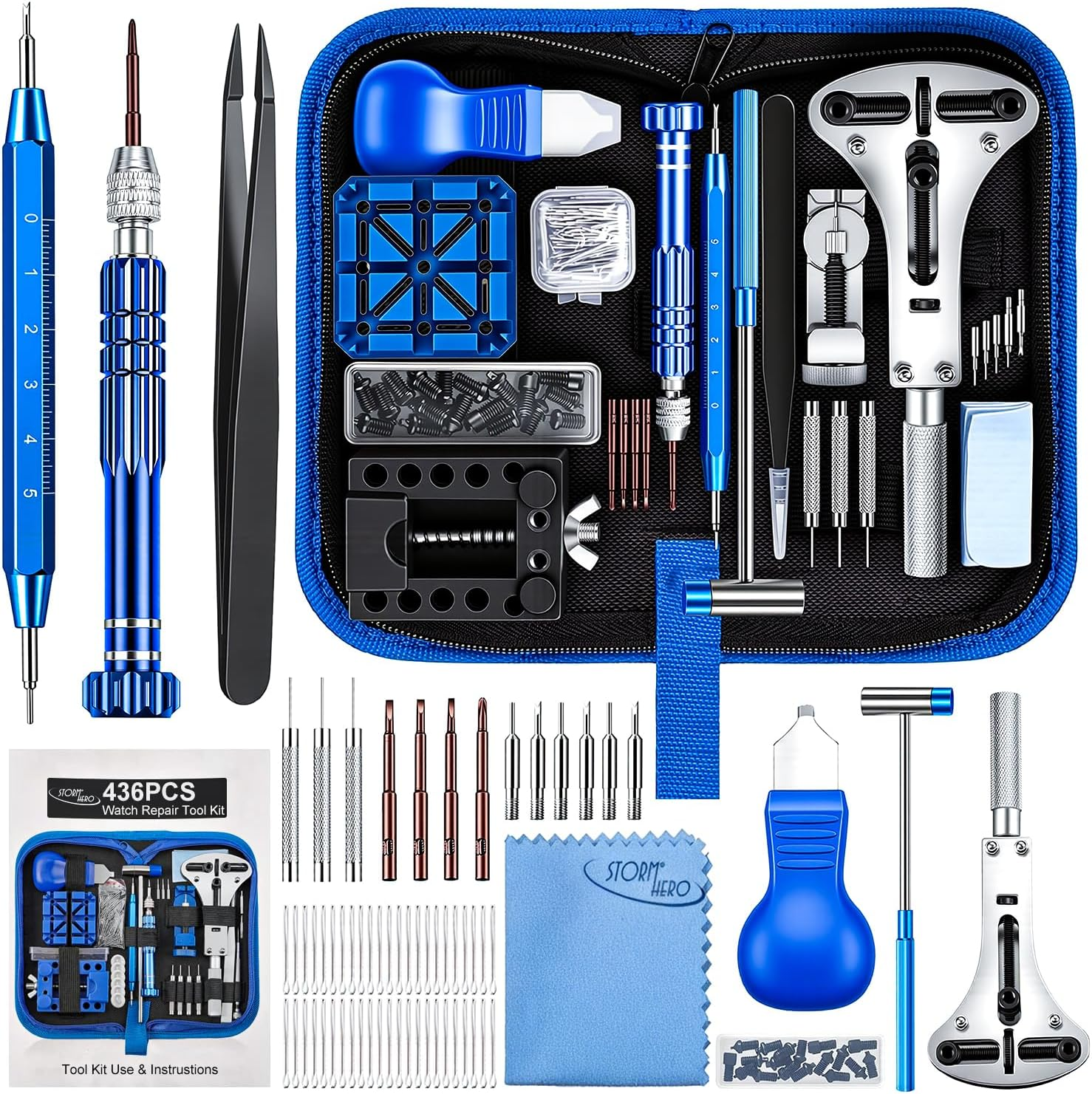 STORMHERO Watch Repair Kit 436IN1, Watch Repair Tools Kits, Watch Case Opener, Watch Battery Replacement Tool, Watch Band Link Removal Tool, Spring Bar Set with Carrying Case image number 4