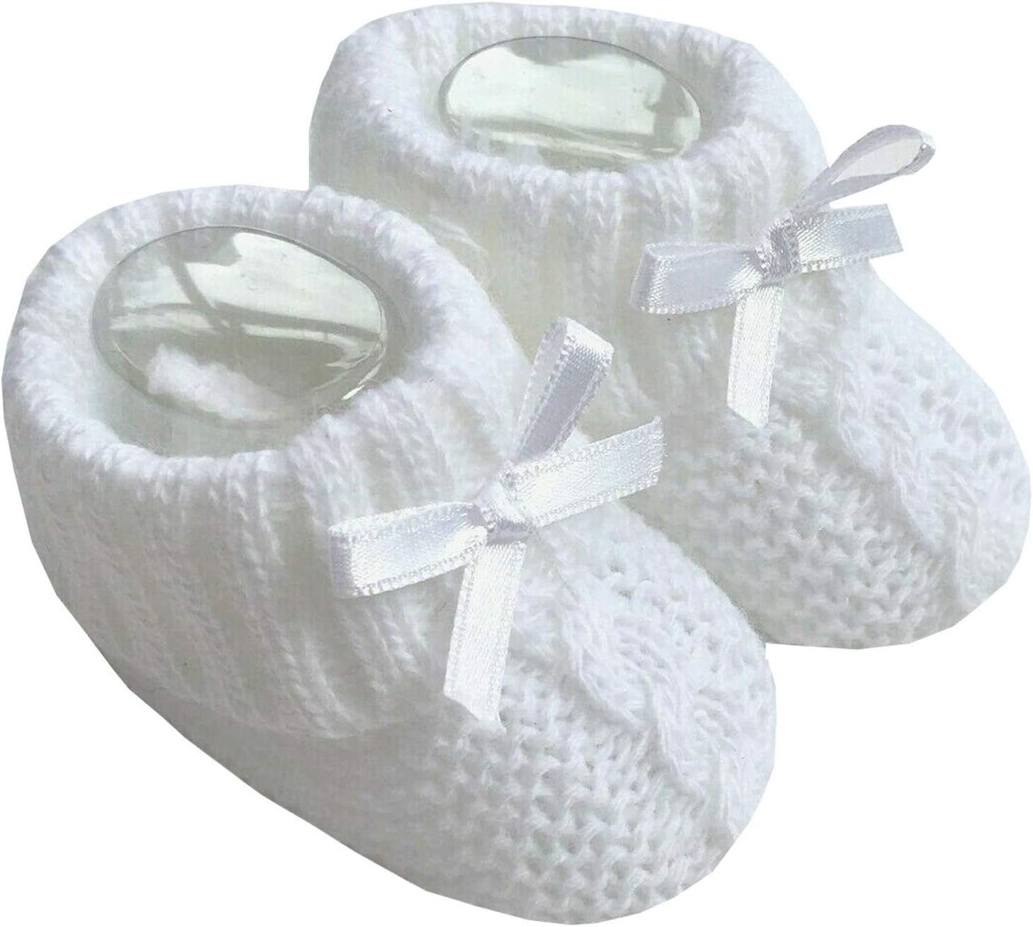 Baby Boys Girls 1 Pair Knitted Booties Soft Newborn Knitted Booties with Bow 116-354, White, 0-3 Months
