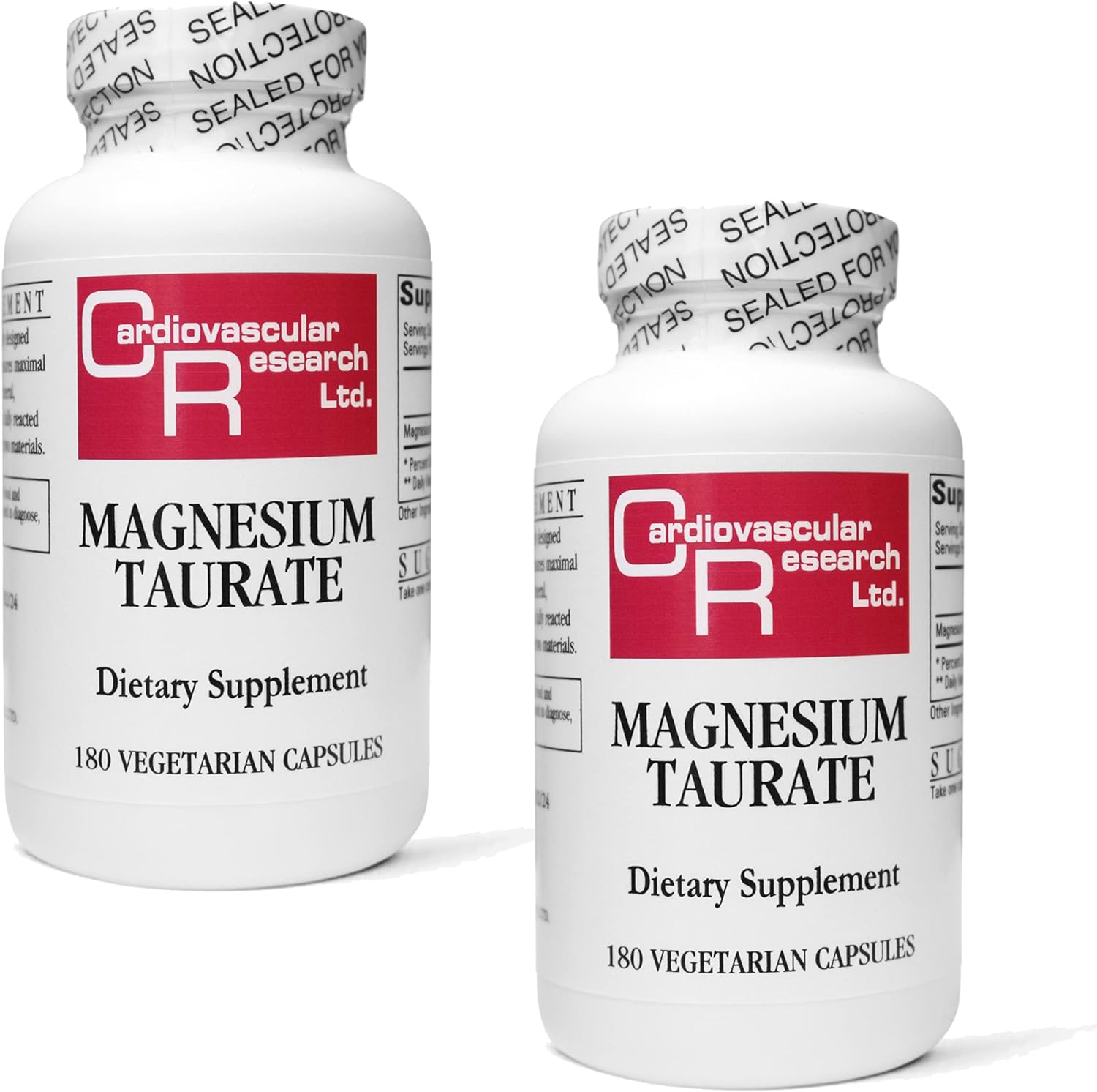 Cardiovascular Research Magnesium Taurate - 125 Mg Elemental Magnesium - 180 Veggie Caps in Each Sealed Bottle - 2 Bottles - 360 Vegetarian Capsules image number 2