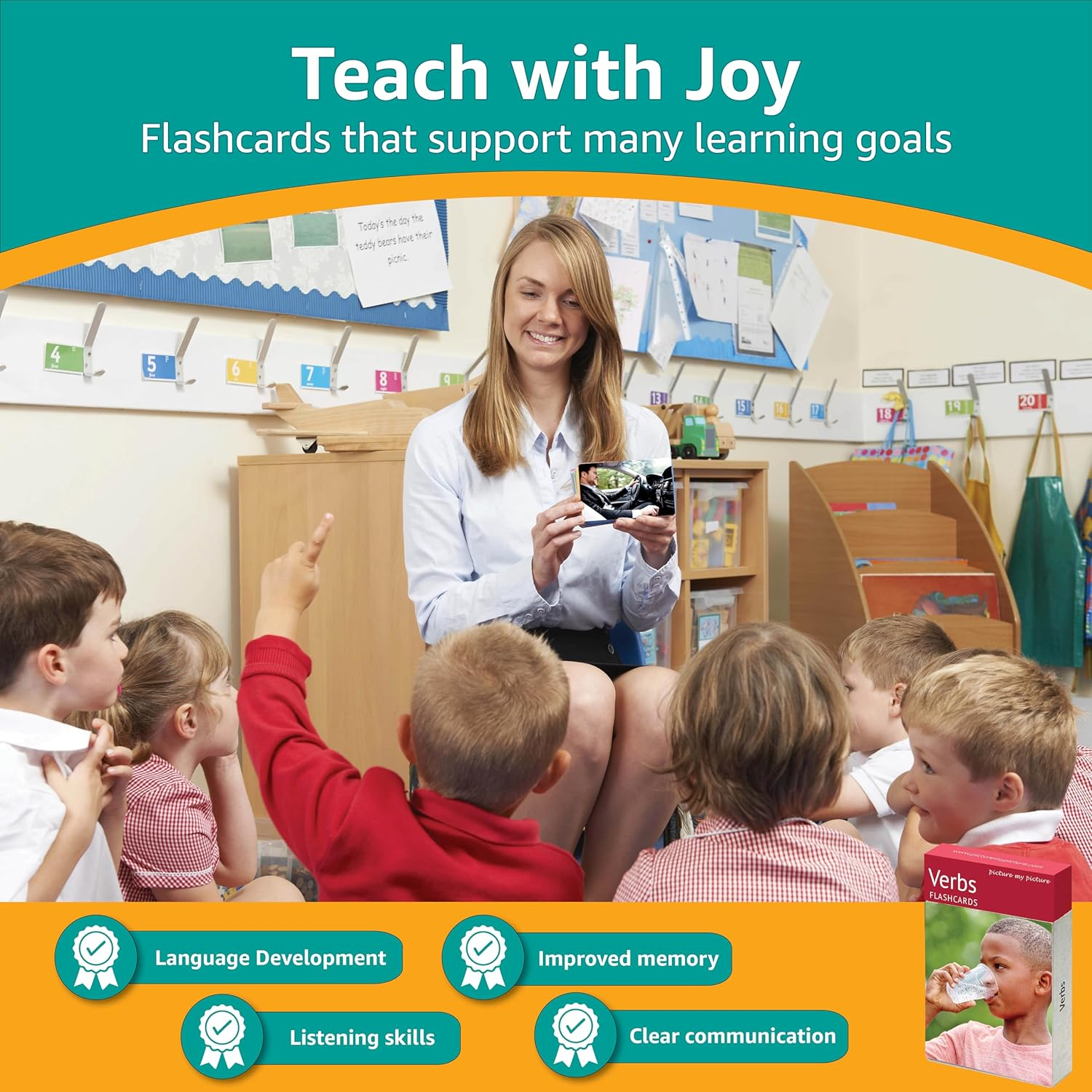 Verb Flash Cards Volume 1 | 40 Action Language Builder Picture Cards for Kids and Adults | ESL Teaching Materials for Adults | Picture Cards for Speech Therapy and Home Schooling | Vocabulary Builder image number 1