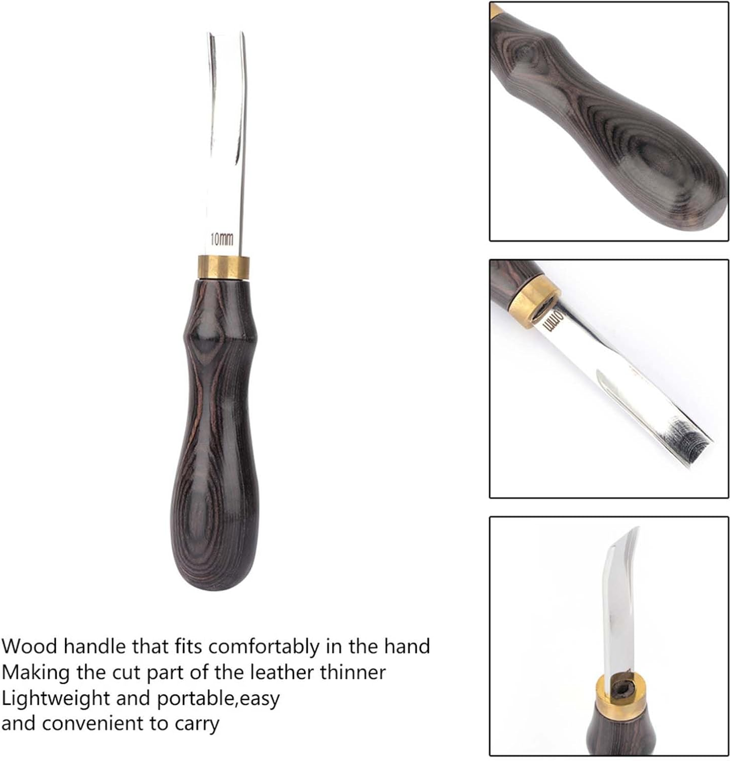 Leathercraft Edge Beveler Skiving Craft Tool, Thinning Capability, Portable Design, 4Mm 6Mm 8Mm 10Mm, Unique Design, Steel Vane/Wing with Wood Handle (Black 10Mm) image number 2