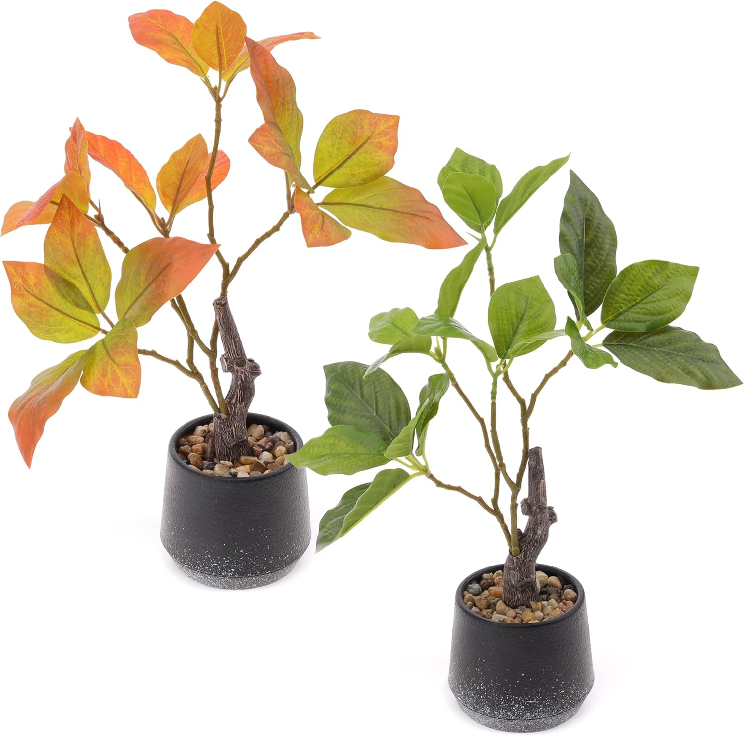Gresorth 2 Pack Artificial Bonsai Plants with Decorative Pebbles Fake Realistic Greenery Potted Decor for Indoor Spaces Office Displays Garden Landscapes - 30Cm