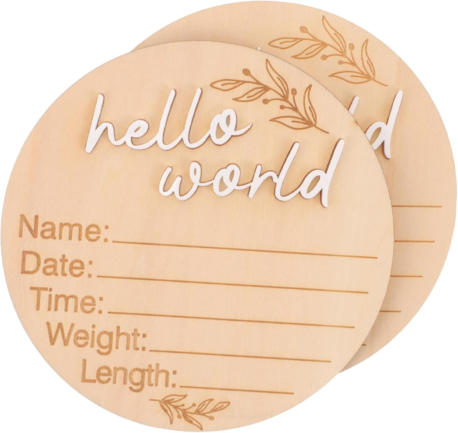 2Pcs Natural Wood Name Announcement Sign round Shaped Newborn Milestone Plaque for Nursery Decor Showers and Birth Celebration image number 6