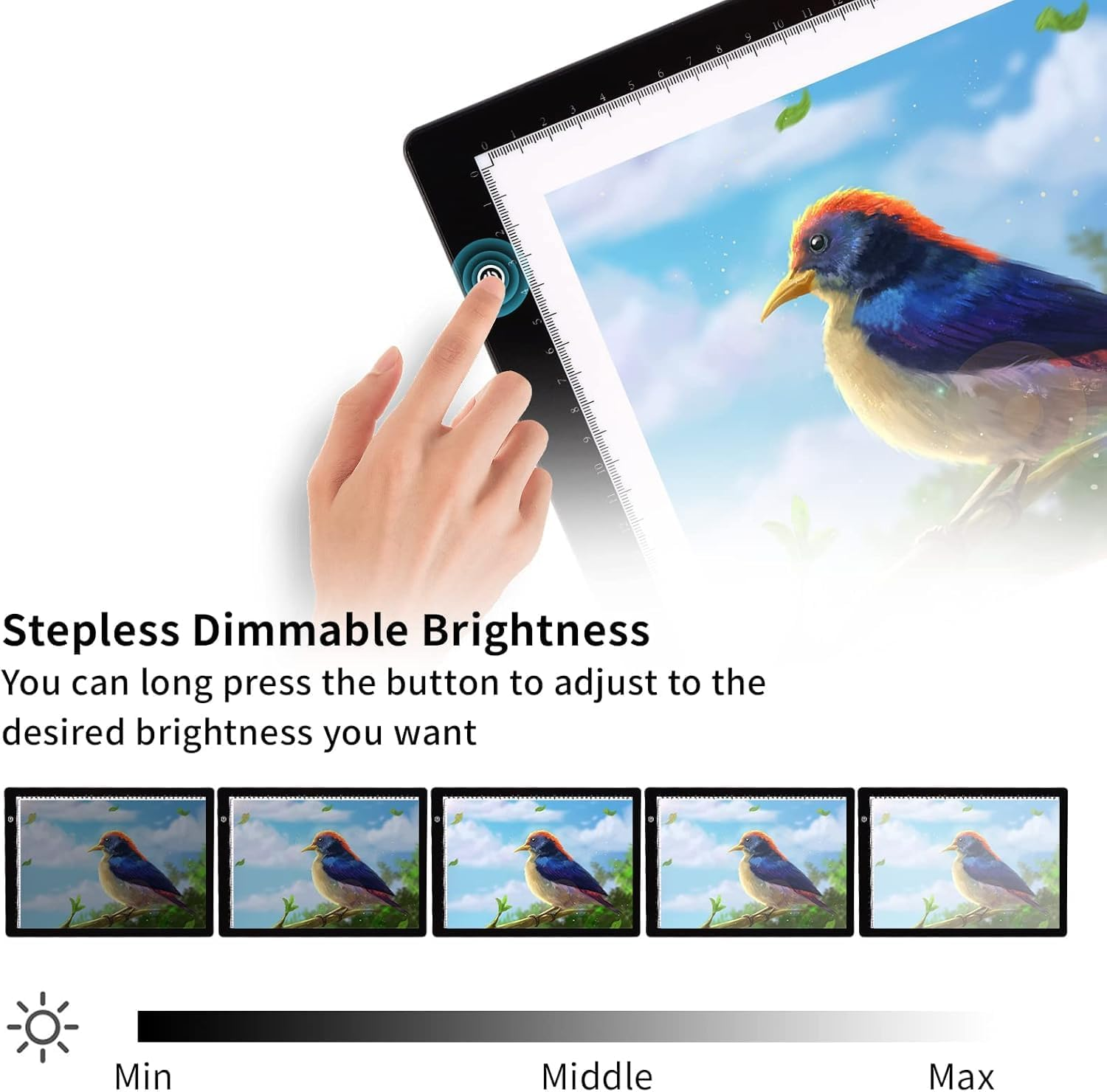 A4 Light Box Drawing Pad, Artist Tracing Light Box Copy Table, Dimmable Brightness LED Light Board Portable Cordless Copy Board for Artist Drawing, Streaming, Sketching image number 2