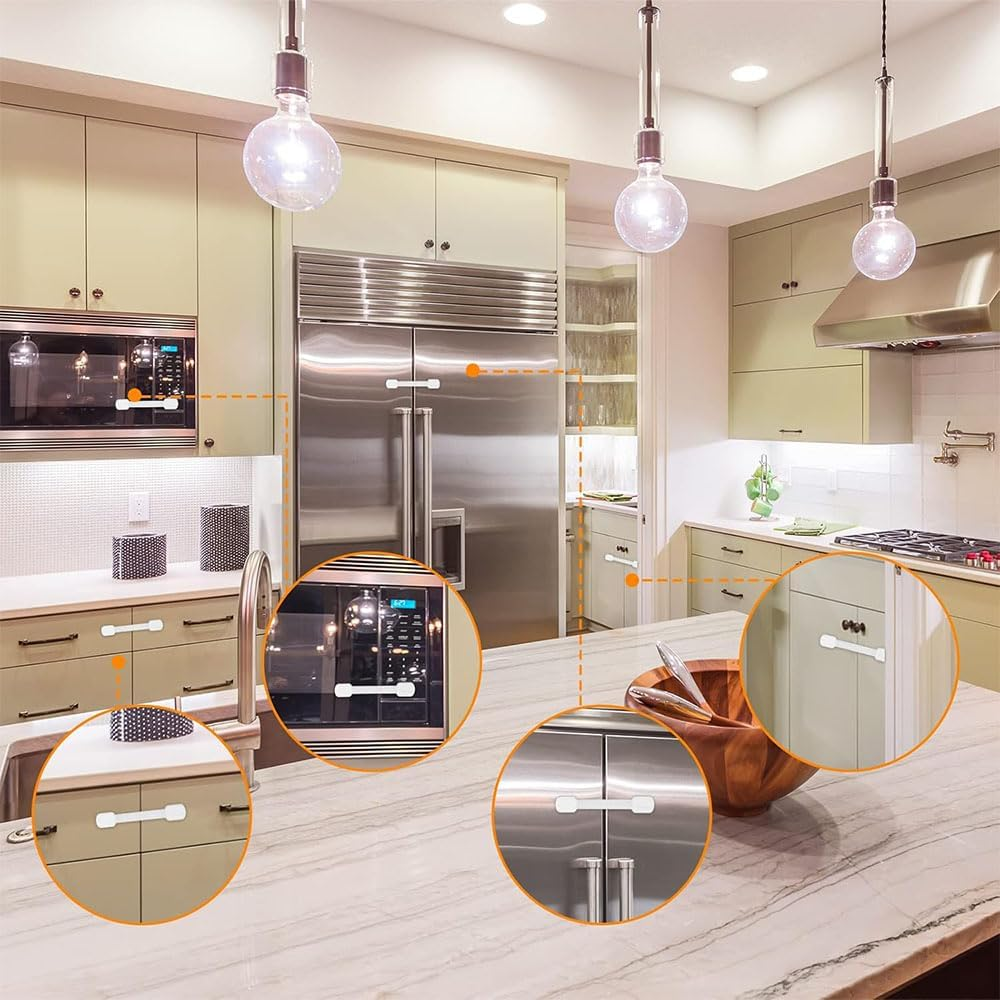 Aufondof 12 Pack Child Safety Strap Locks Refrigerator Cabinet Drawer Door Latches Baby Pets Proof,Easy to Use No Tools Required,Durable and Reliable for Cabinets, Drawers