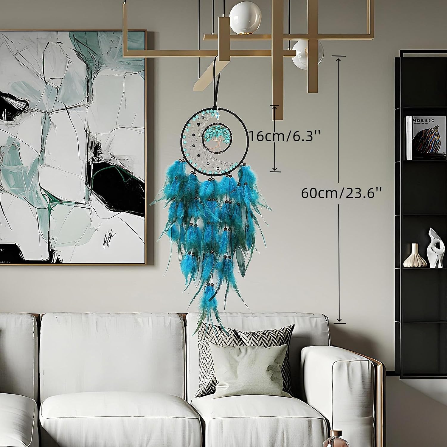 Blue Feather Tree of Life Dream Catcher Wall Hanging Ornament for Home Bedroom Decor Crystal Stone Dream Catcher for Wall Hanging Decor Handmade Crafts Festival Gift image number 2