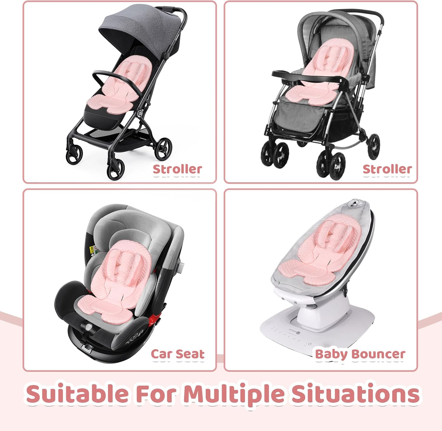 KAKIBLIN Infant Car Seat Insert for Baby,Cooling Pad Cooler Pad,Baby Head Support with Head Pillow, Breathable Fabric Cooling Cushion Liner Fits Strollers, Car Seat, High Chair, Bassinet, Swing