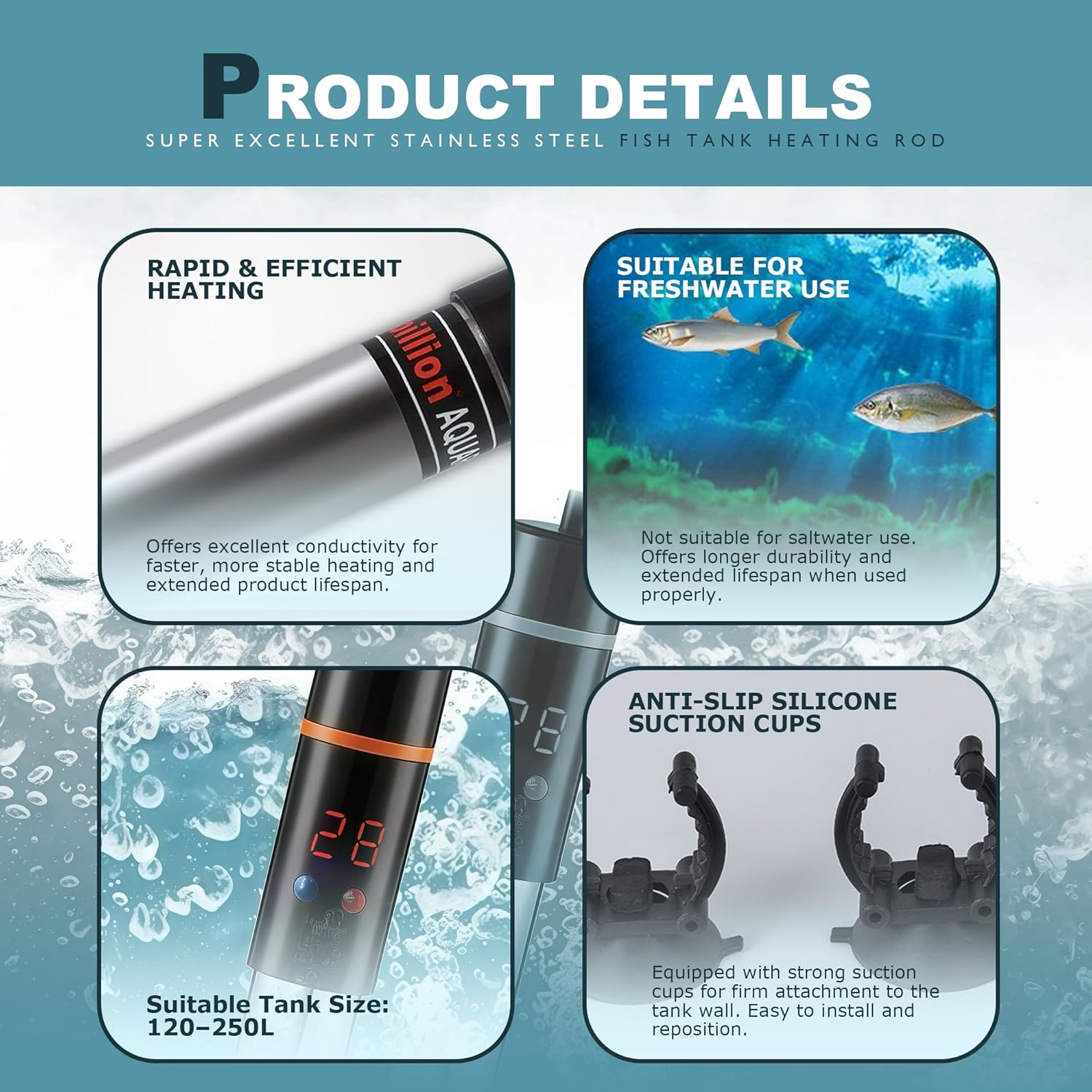 STRONGBERRY Aquarium Heater, 300W Fish Tank Heater with LED Digital Display & Multiple Protections, Submersible Aquarium Heater for 120-150L Fish Aquarium Tank