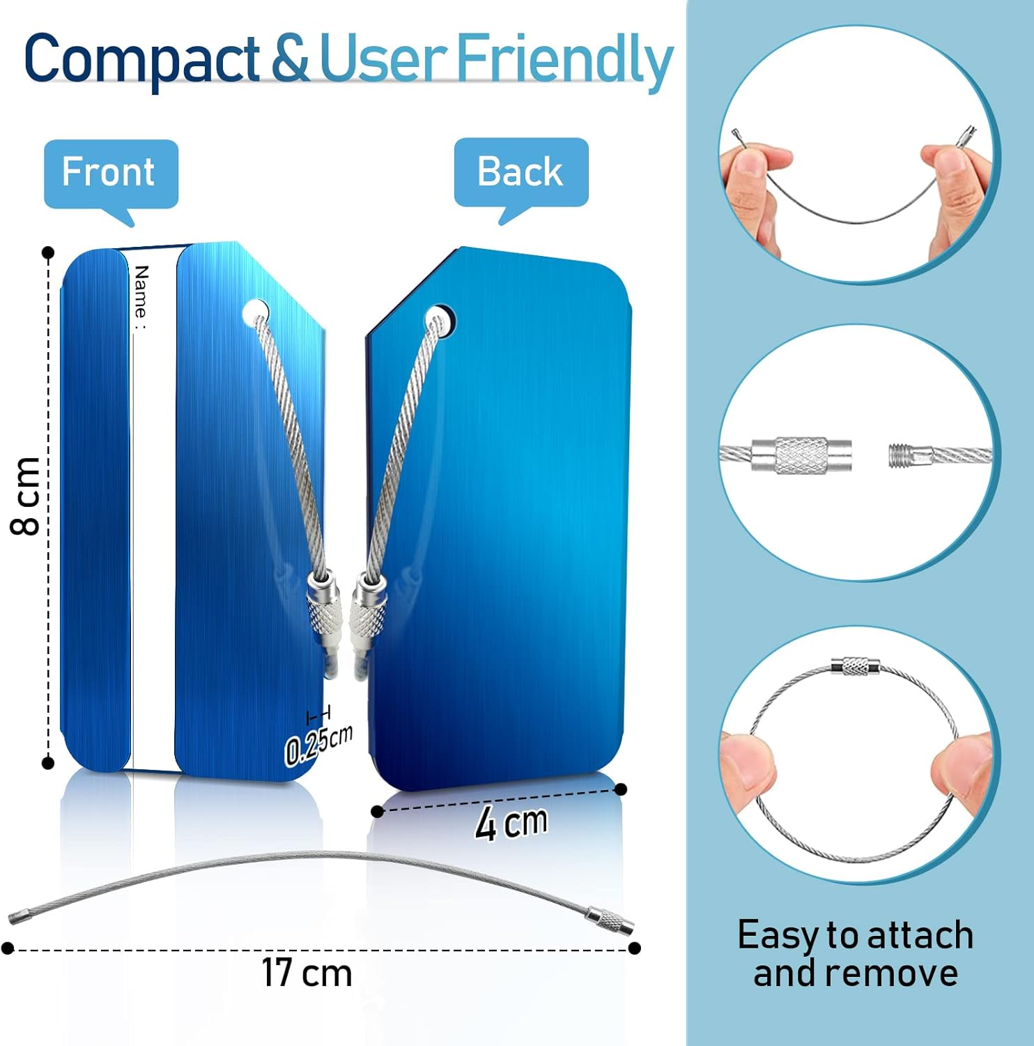 Luggage Tags for Suitcases, 6 Pack Aluminum Tags with Stainless Steel Loops and Privacy Protection ID Card, Colorful Travel Accessories for Suitcases Bags Baggage image number 5