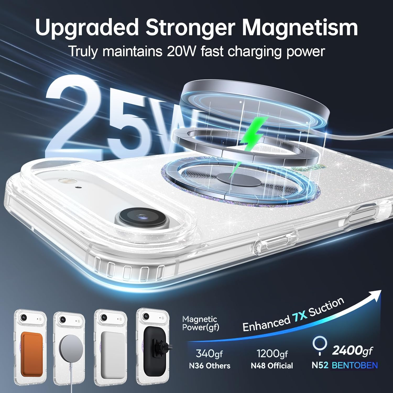 BENTOBEN Case for Iphone Air, Fancy Glitter Slim Magnetic Phone Case for Girls [Compatible with Magsafe] Cute Sparkle Colorful Bling Ring Non-Yellowing Cover for Iphone 17 Air 6.5 Inch 2025, Clear image number 5