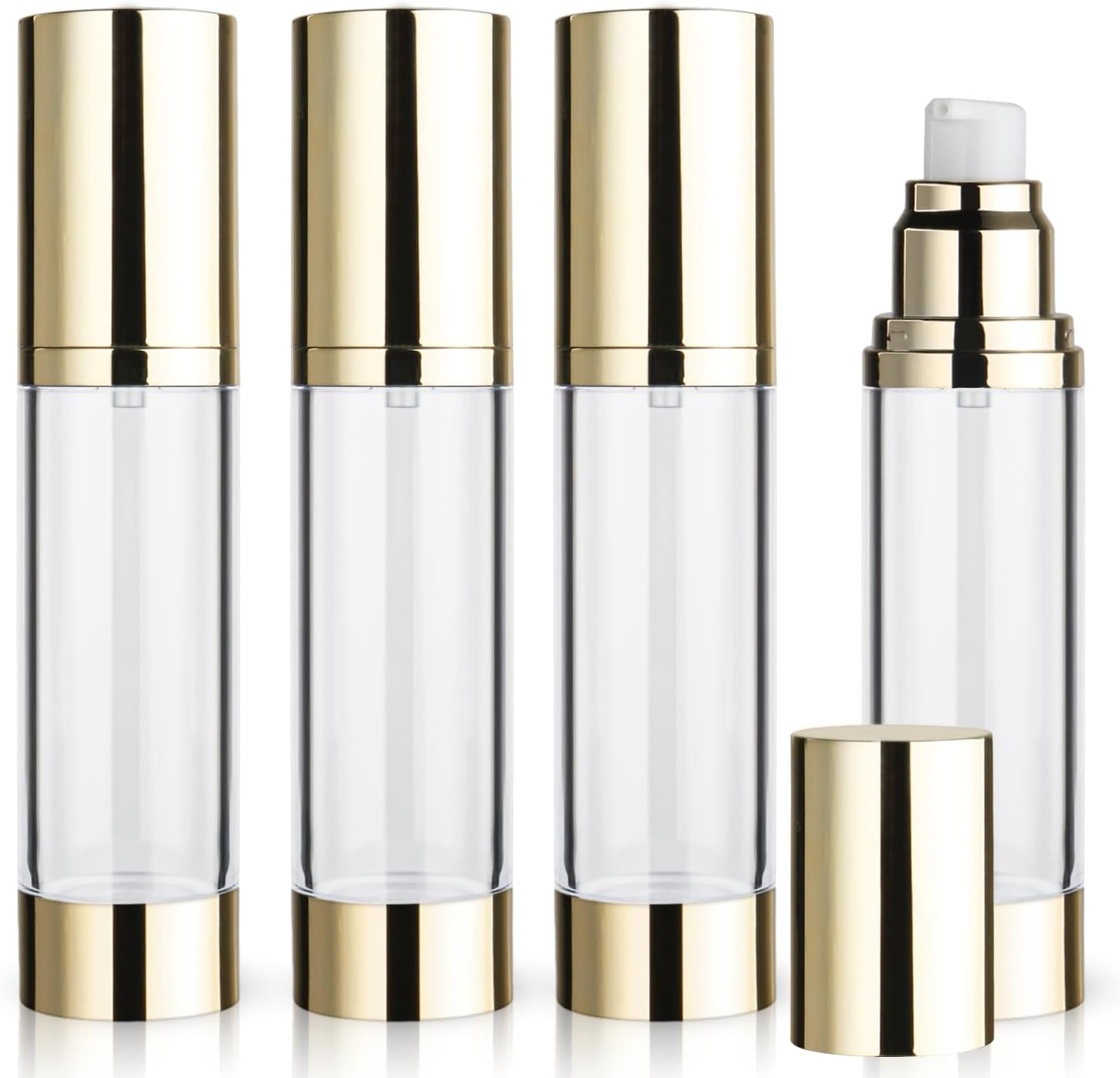 4 Pack 50Ml/1.7Oz Clear Airless Pump Bottle Plastic Vacuum Pump Press Container Empty Lotion Dispenser for Cream Toiletries Liquid Foundation Cosmetic Sample Travel - Gold image number 2