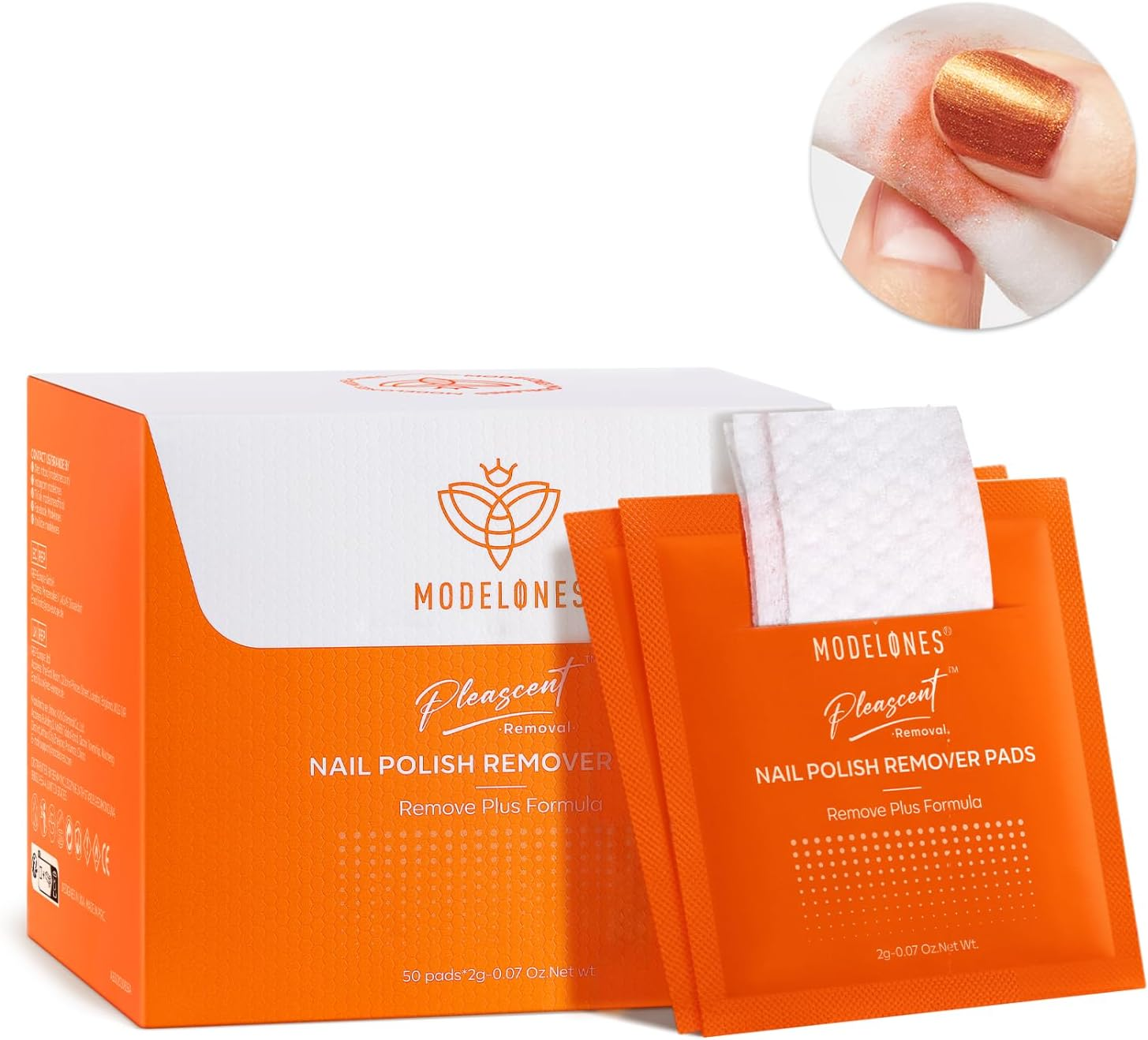 Modelones Nail Polish Remover Pads, 50 PCS Professional Acetone Nail Polish Remover Wipes Individually Wrapped Wet Wipes Easily & Quickly/Lemon-Low Odour/Glycerin Moisturizing/Big Size/Portable image number 2