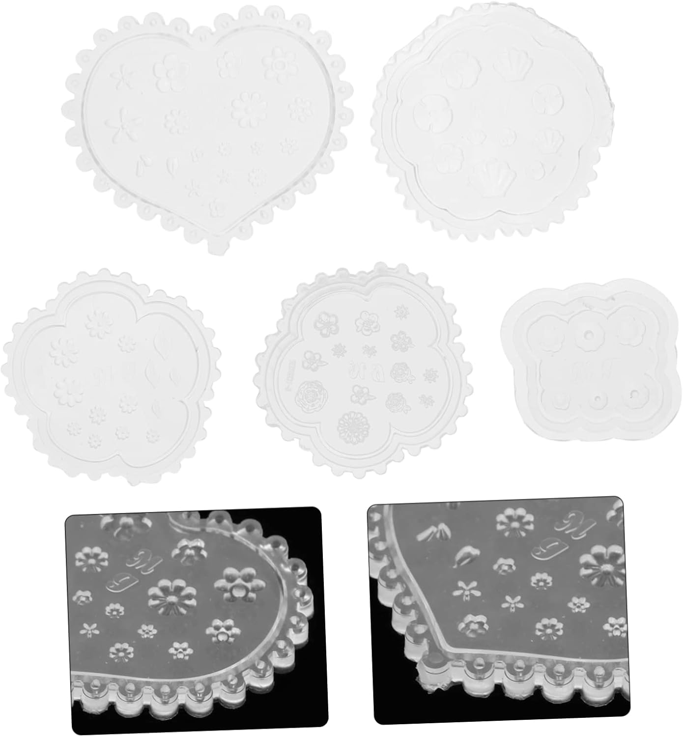 HEATSHAKING 5Pcs Silicone Nail Art Molds DIY Manicure Carving Casting Molds Creative Heart Shape Craft Accessories Resistant and Easy to Clean for Unique Nail Decorations image number 4