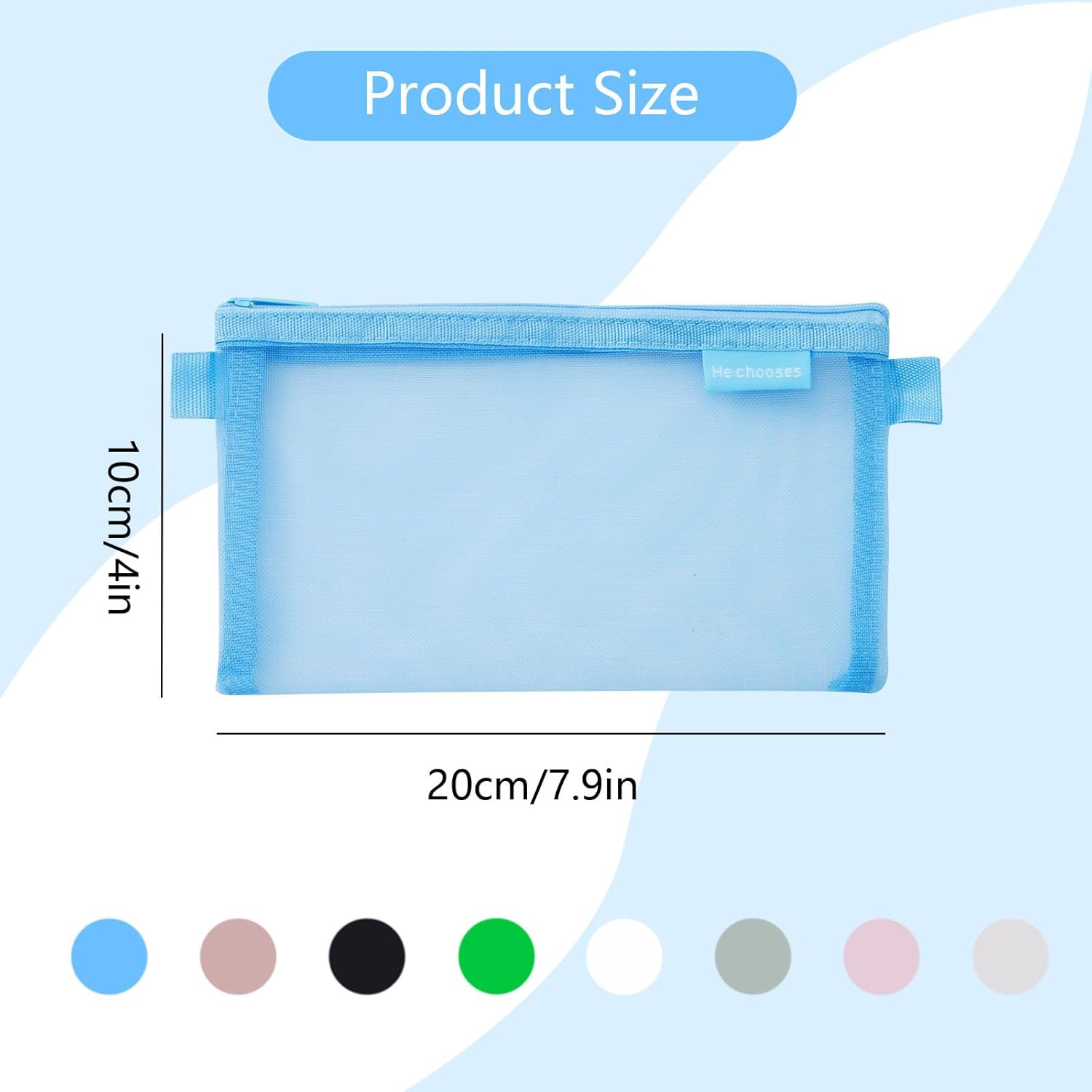 Koceci 8 PCS Nylon Pencil Pouch Zippered, Makeup Bag for Women Grid Mesh Pencil Case Portable Office School Stationery Storage Pouch for Students Adults (Colorful) image number 5